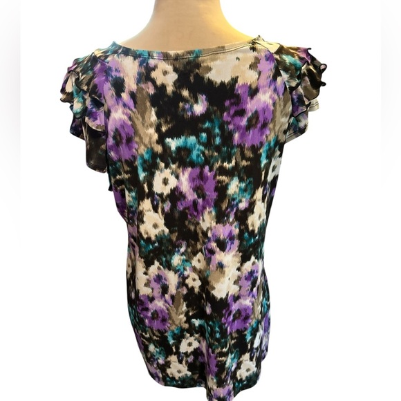 Christopher & Banks Women's Multicolor Gathered V-Neck Cap Short Sleeve Top Sz L - Picture 3 of 9